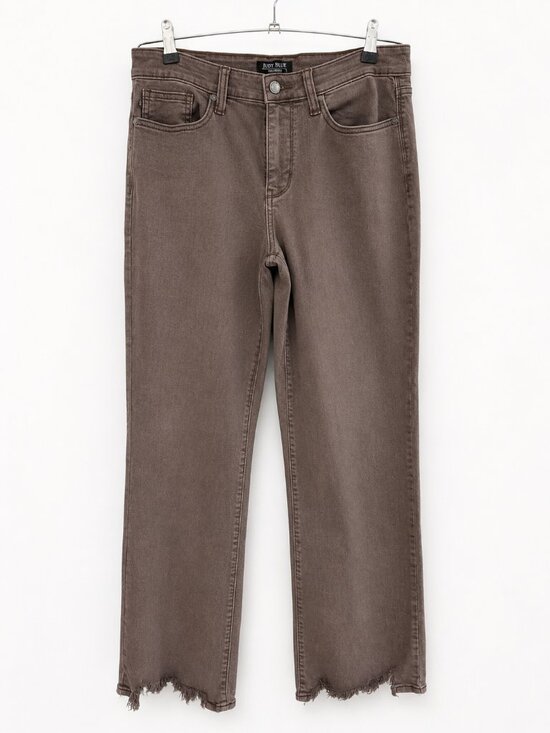 Judy Blue Denim - Judy Blue High-Rise Straight Leg Dark Brown Jeans Frayed Hem Size 7/28 #JB82531C